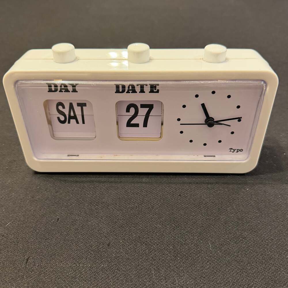 Typo Retro Flip Clock V2.0 White Day Date Manual Desk Alarm Clock